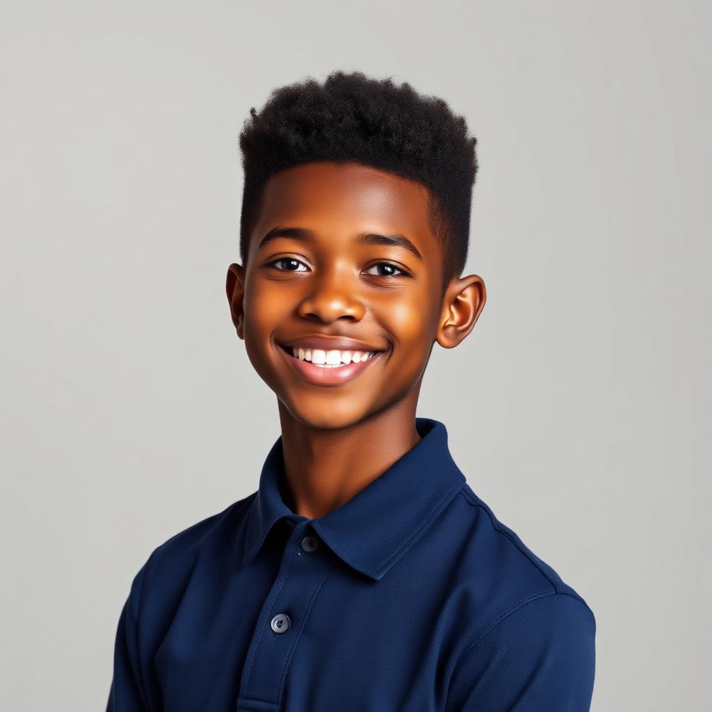 Amari Johnson, 9th Grader, wearing a navy Fearless IX polo